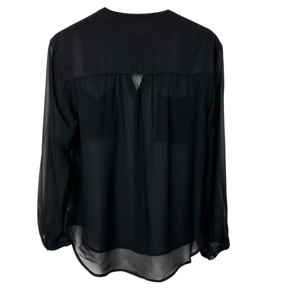 AG Adriano Goldschmied 100% Silk Split Neckline Sheer Blouse, Black, Size Small - Picture 9 of 13